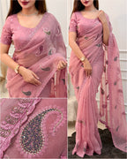 SM Melbourne Simmer Silk Saree With Kashmiri Thread Embroidery & Swarovski Diamond Work