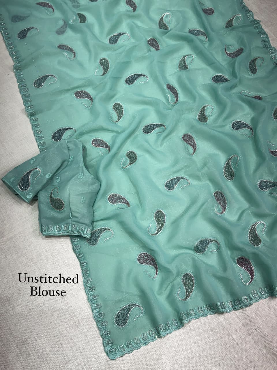 SM Melbourne Simmer Silk Saree With Kashmiri Thread Embroidery & Swarovski Diamond Work