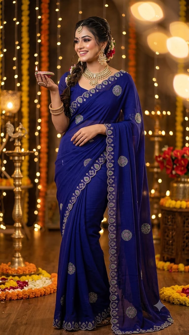 SM Heavy Pure Chiffon Fendi Silk Saree With Handwork Jarkan Stone Detailing