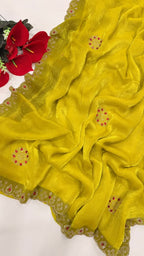 SM Heavy Pure Chiffon Fendi Silk Saree With Handwork Jarkan Stone Detailing
