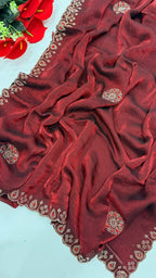 SM Heavy Pure Chiffon Fendi Silk Saree With Handwork Jarkan Stone Detailing
