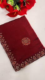 SM Heavy Pure Chiffon Fendi Silk Saree With Handwork Jarkan Stone Detailing