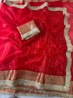 SM Karwa Chauth Special Pure Tissue Silk Saree With Jacquard Weave, Ghungroo Border & Lace Jalar Detailing