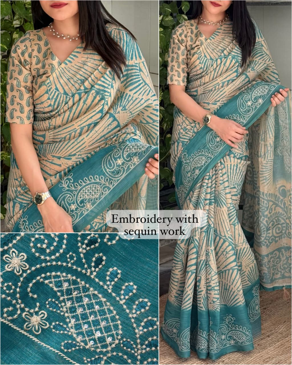 SM Designer Cotton Festive Saree With Thread Sequin Embroidery