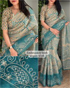 SM Designer Cotton Festive Saree With Thread Sequin Embroidery