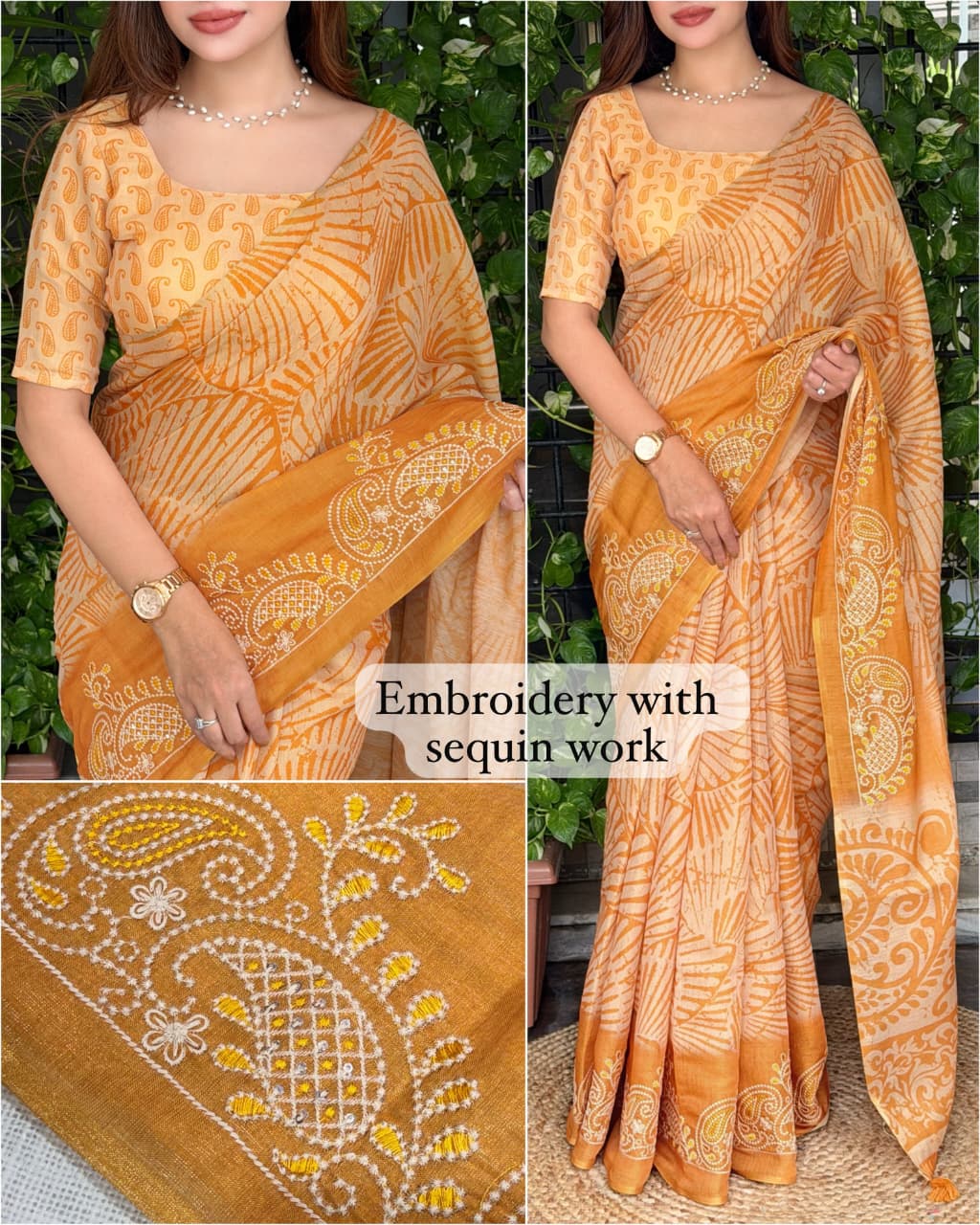 SM Designer Cotton Festive Saree With Thread Sequin Embroidery