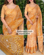 SM Designer Cotton Festive Saree With Thread Sequin Embroidery
