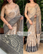 SM Designer Cotton Festive Saree With Thread Sequin Embroidery