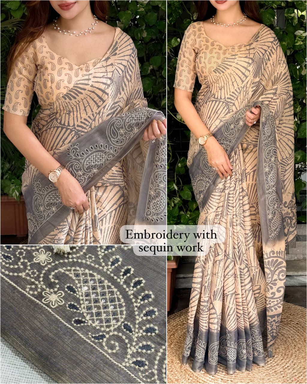 SM Designer Cotton Festive Saree With Thread Sequin Embroidery