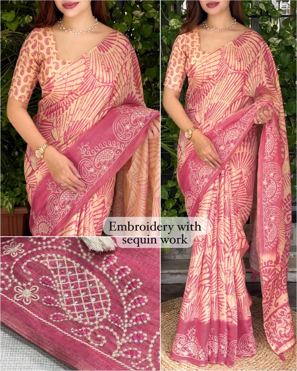 SM Designer Cotton Festive Saree With Thread Sequin Embroidery