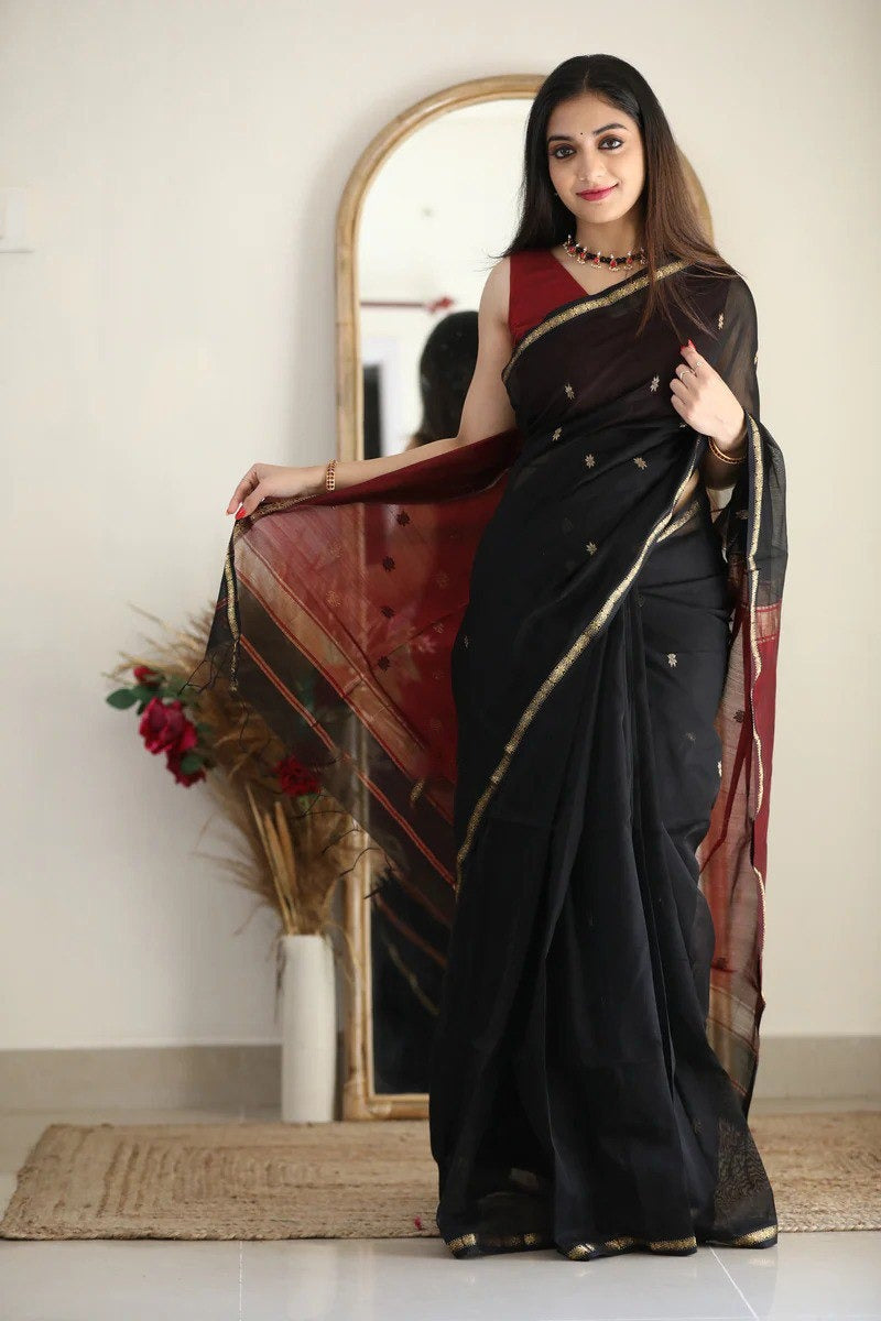 SM Soft Linen Slub Festive Saree with All-Over Jacquard Weaving