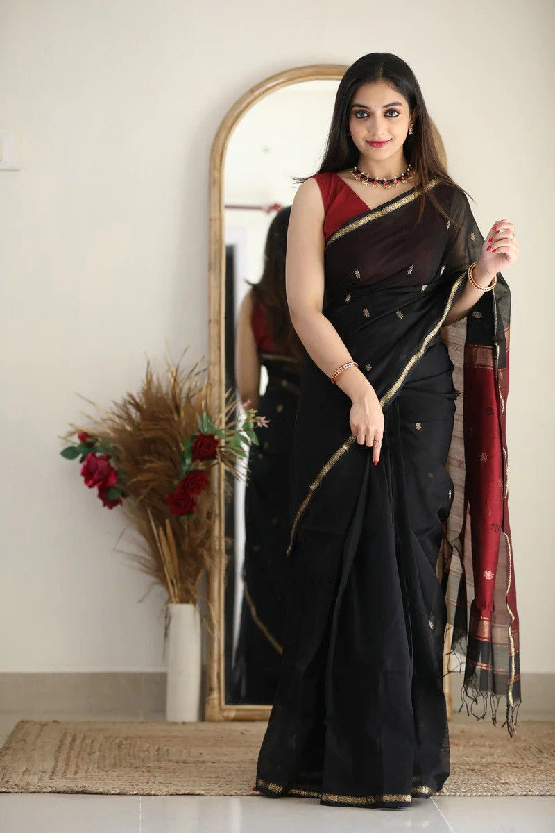 SM Soft Linen Slub Festive Saree with All-Over Jacquard Weaving