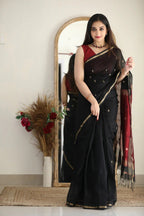 SM Soft Linen Slub Festive Saree with All-Over Jacquard Weaving