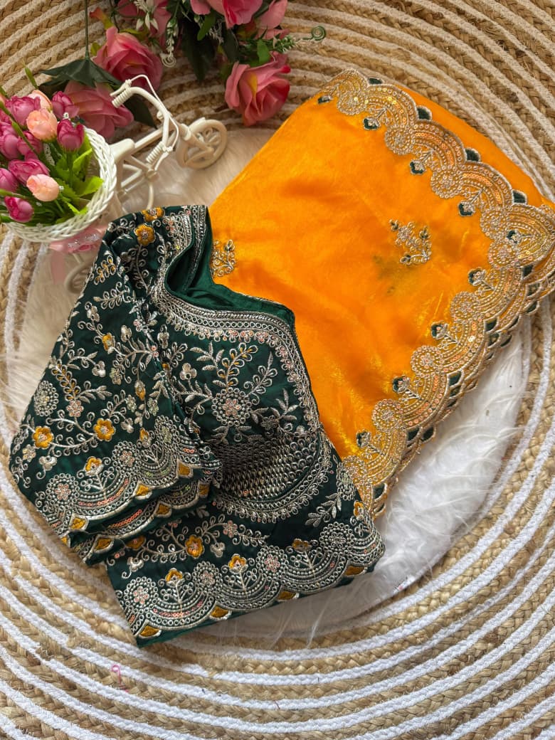 SM Designer Sequence and Thread Work Space Silk Festive Saree