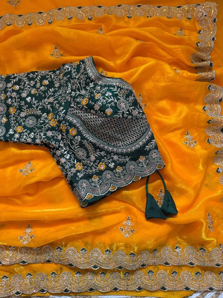 SM Designer Sequence and Thread Work Space Silk Festive Saree