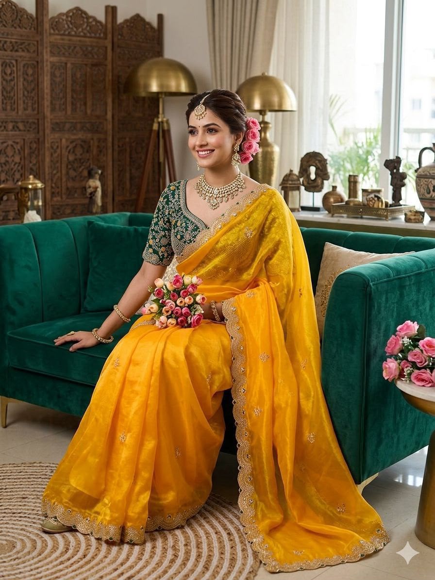 SM Designer Sequence and Thread Work Space Silk Festive Saree