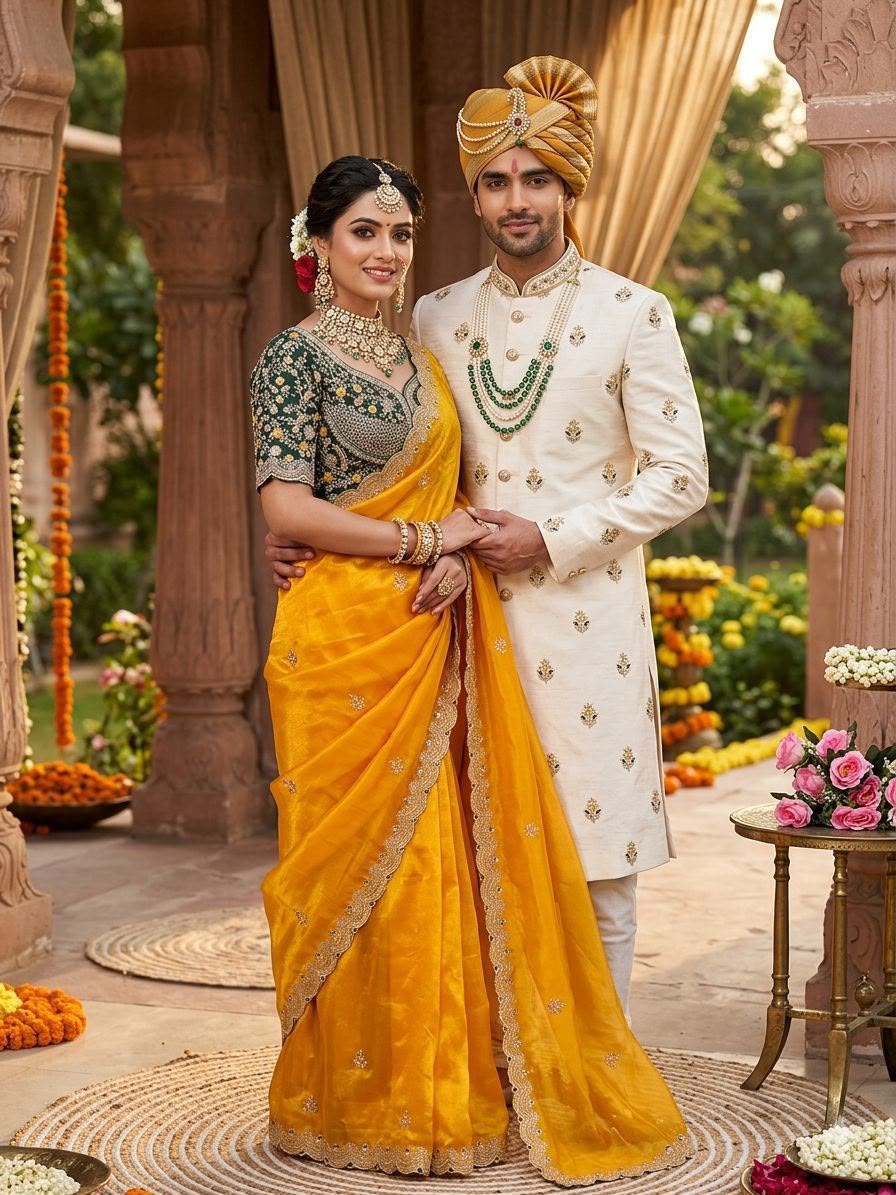 SM Designer Sequence and Thread Work Space Silk Festive Saree