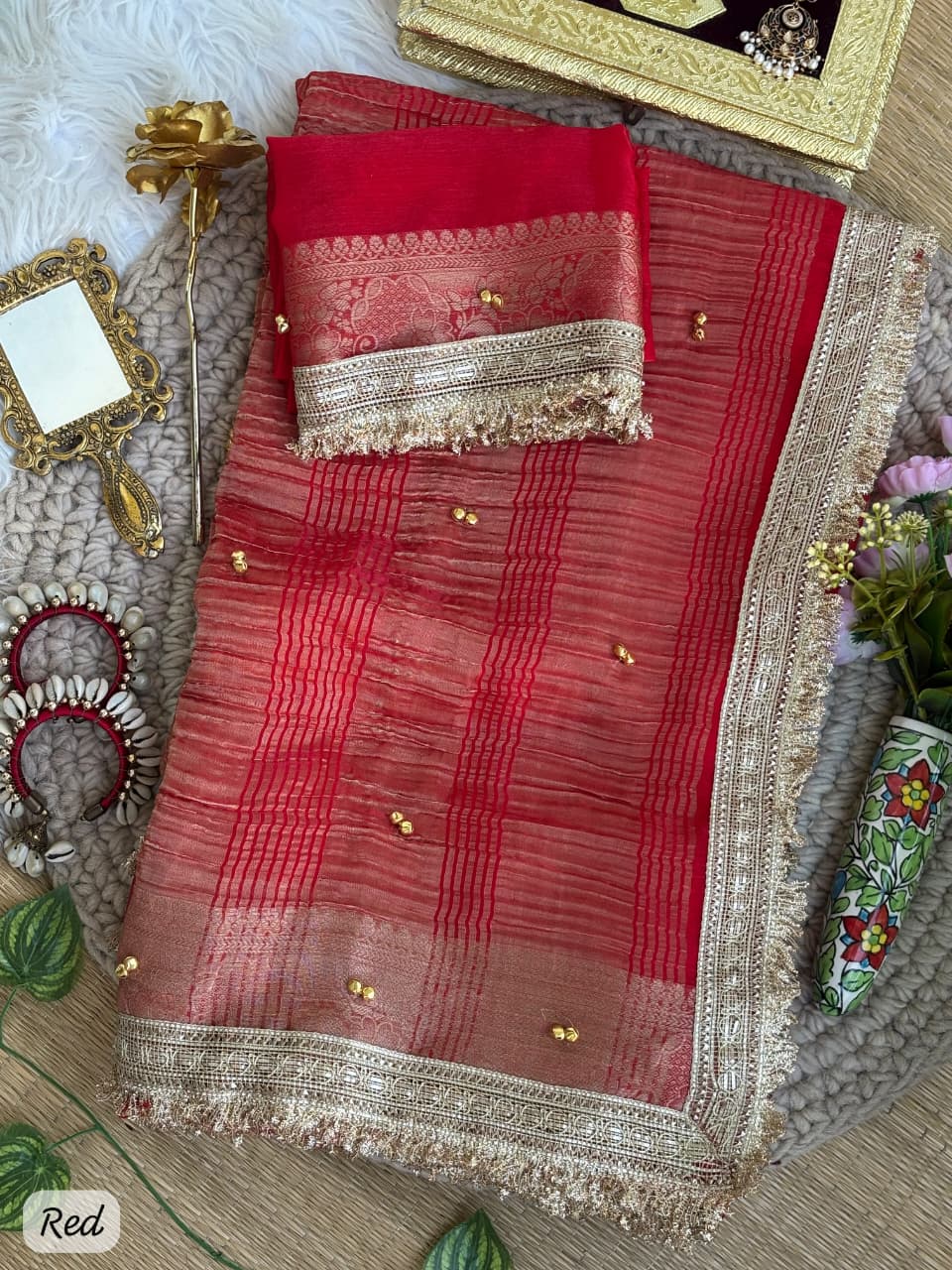 SM Designer Fendy Chiffon Party Wear Saree with Ghungroo Lace Work Blouse