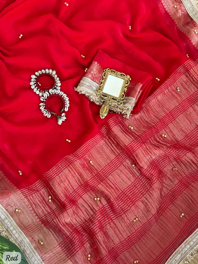 SM Designer Fendy Chiffon Party Wear Saree with Ghungroo Lace Work Blouse