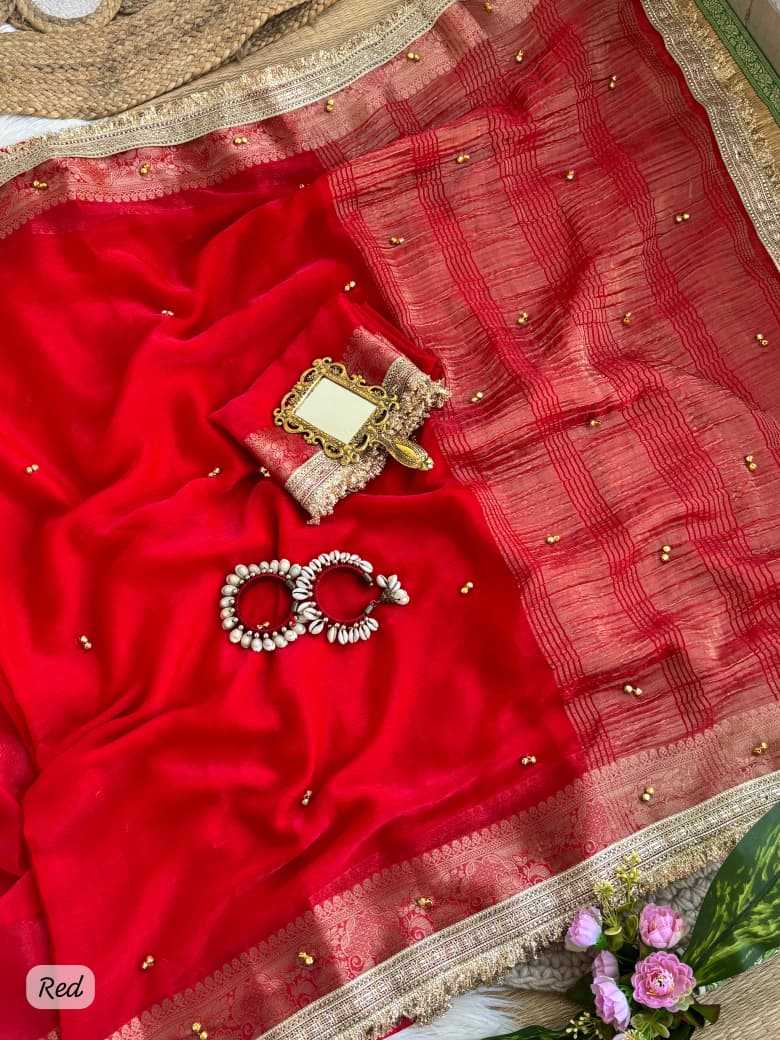 SM Designer Fendy Chiffon Party Wear Saree with Ghungroo Lace Work Blouse