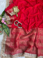 SM Designer Fendy Chiffon Party Wear Saree with Ghungroo Lace Work Blouse