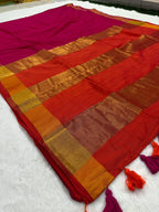 SM Festive Modal Cotton Saree with Contrast Blouse and Tassel Work