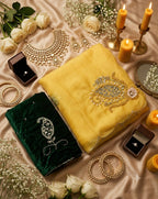 SM Maharani Pure Soft Shimmer Silk Saree with Hand Cutdana Moti Work and Velvet Blouse