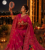 SM Karwa Chauth Special Dola Viscose Meena Weaving Saree with Hand Mirror Work