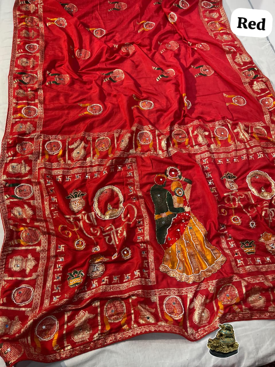 SM Karwa Chauth Special Dola Viscose Meena Weaving Saree with Hand Mirror Work