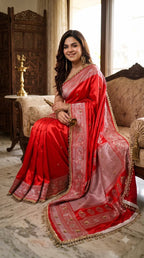 SM Designer Printed Soft Chinon Saree with Ghungroo & Latkan Lace Border