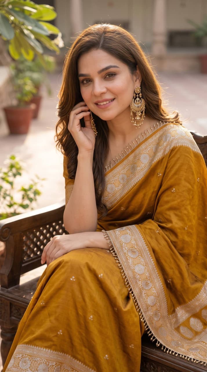 SM Designer Printed Soft Chinon Saree with Ghungroo & Latkan Lace Border
