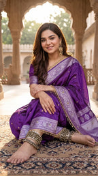 SM Designer Printed Soft Chinon Saree with Ghungroo & Latkan Lace Border
