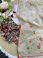 SM Designer Fendy Satin Saree with Heavy 3mm Sequence Pallu, All-Over Butties & Ready-to-Wear Blouse
