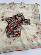 SM Designer Fendy Satin Saree with Heavy 3mm Sequence Pallu, All-Over Butties & Ready-to-Wear Blouse