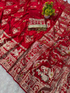 SM Organic Banarasi Satin Silk Saree with Rich Gold Zari Weaving Pallu & Handcrafted Ghunghroo Work