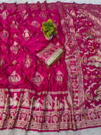 SM Organic Banarasi Satin Silk Saree with Rich Gold Zari Weaving Pallu & Handcrafted Ghunghroo Work