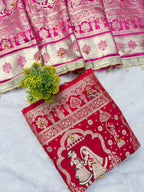 SM Organic Banarasi Satin Silk Saree with Rich Gold Zari Weaving Pallu & Handcrafted Ghunghroo Work