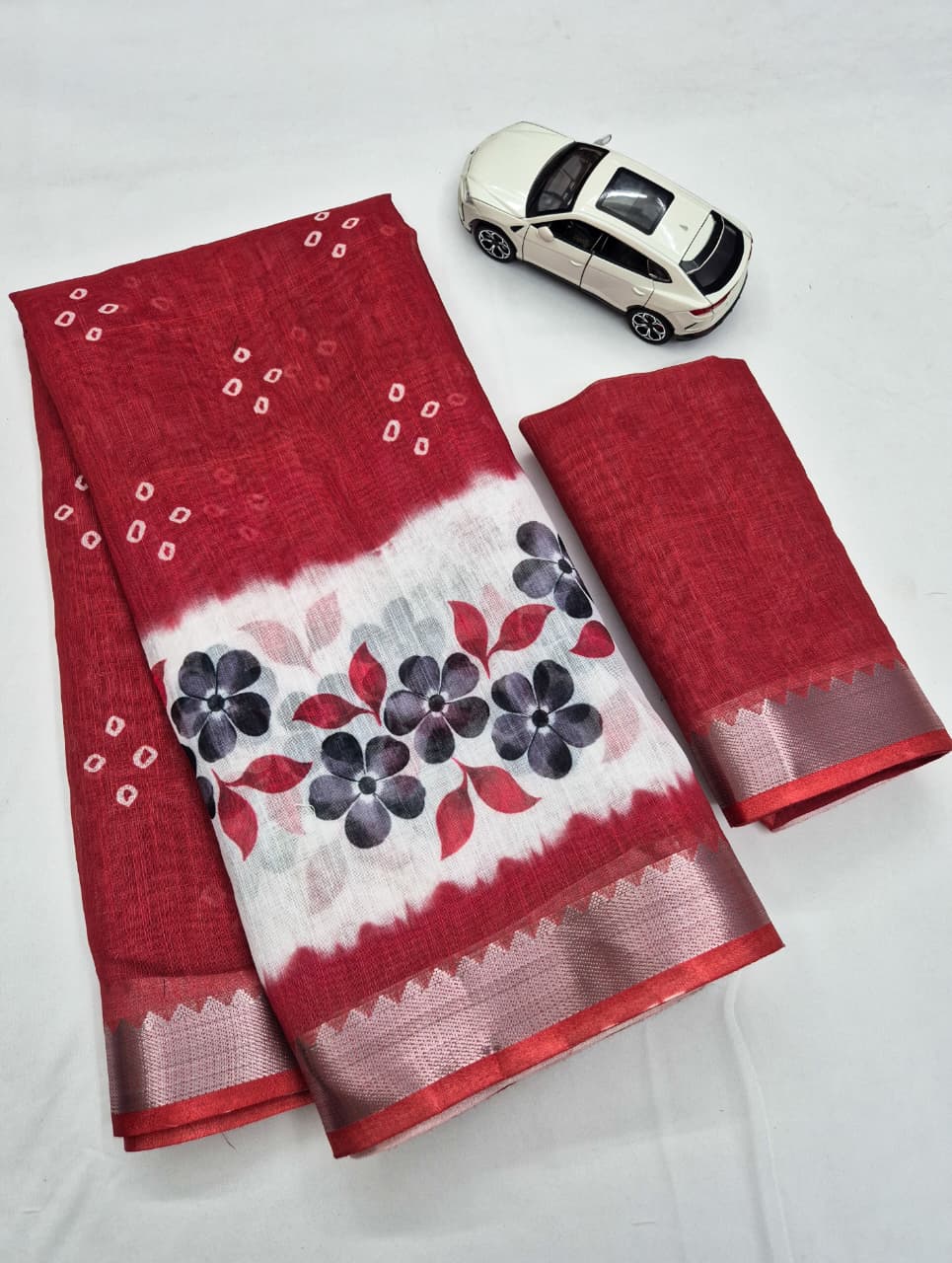SM Designer Digital Printed Soft Linen Saree with Traditional Mangalagiri Border