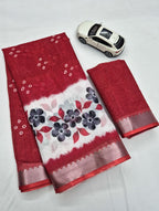 SM Designer Digital Printed Soft Linen Saree with Traditional Mangalagiri Border