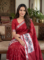SM Designer Digital Printed Soft Linen Saree with Traditional Mangalagiri Border