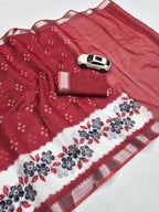 SM Designer Digital Printed Soft Linen Saree with Traditional Mangalagiri Border
