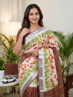 SM Designer Digital Printed Soft Linen Saree with Traditional Mangalagiri Border