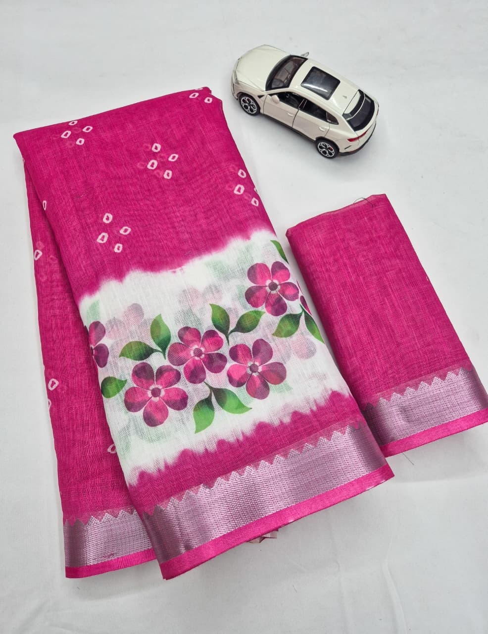 SM Designer Digital Printed Soft Linen Saree with Traditional Mangalagiri Border