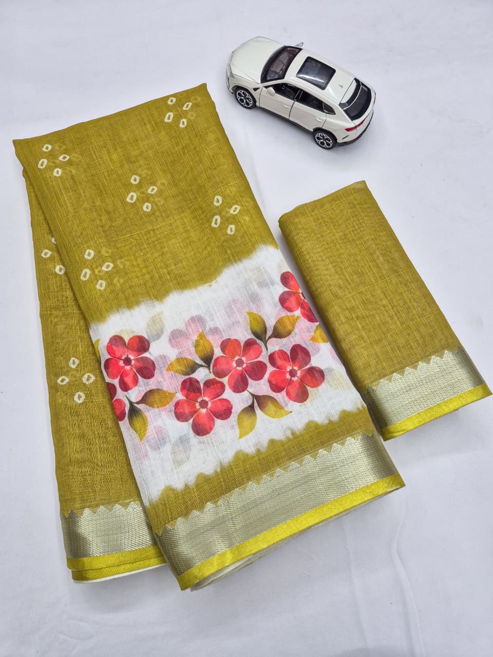 SM Designer Digital Printed Soft Linen Saree with Traditional Mangalagiri Border