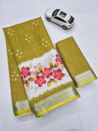 SM Designer Digital Printed Soft Linen Saree with Traditional Mangalagiri Border