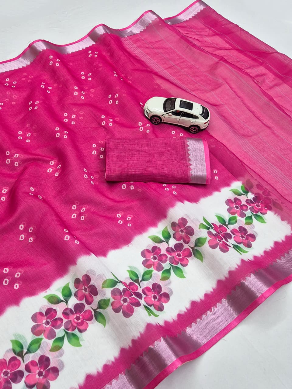 SM Designer Digital Printed Soft Linen Saree with Traditional Mangalagiri Border