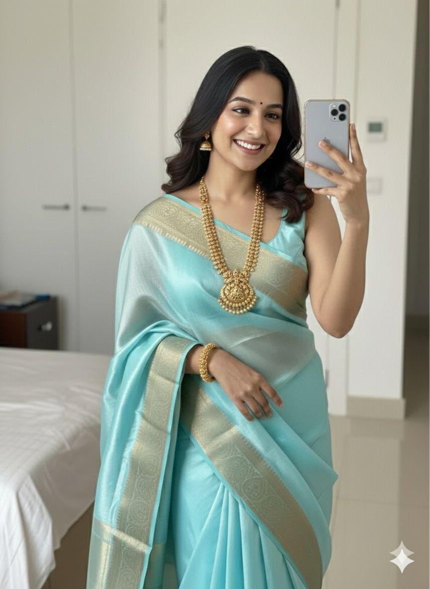 SM Super Shine Soft Space Silk Saree with Rich Weaving Zari Belt, Pallu