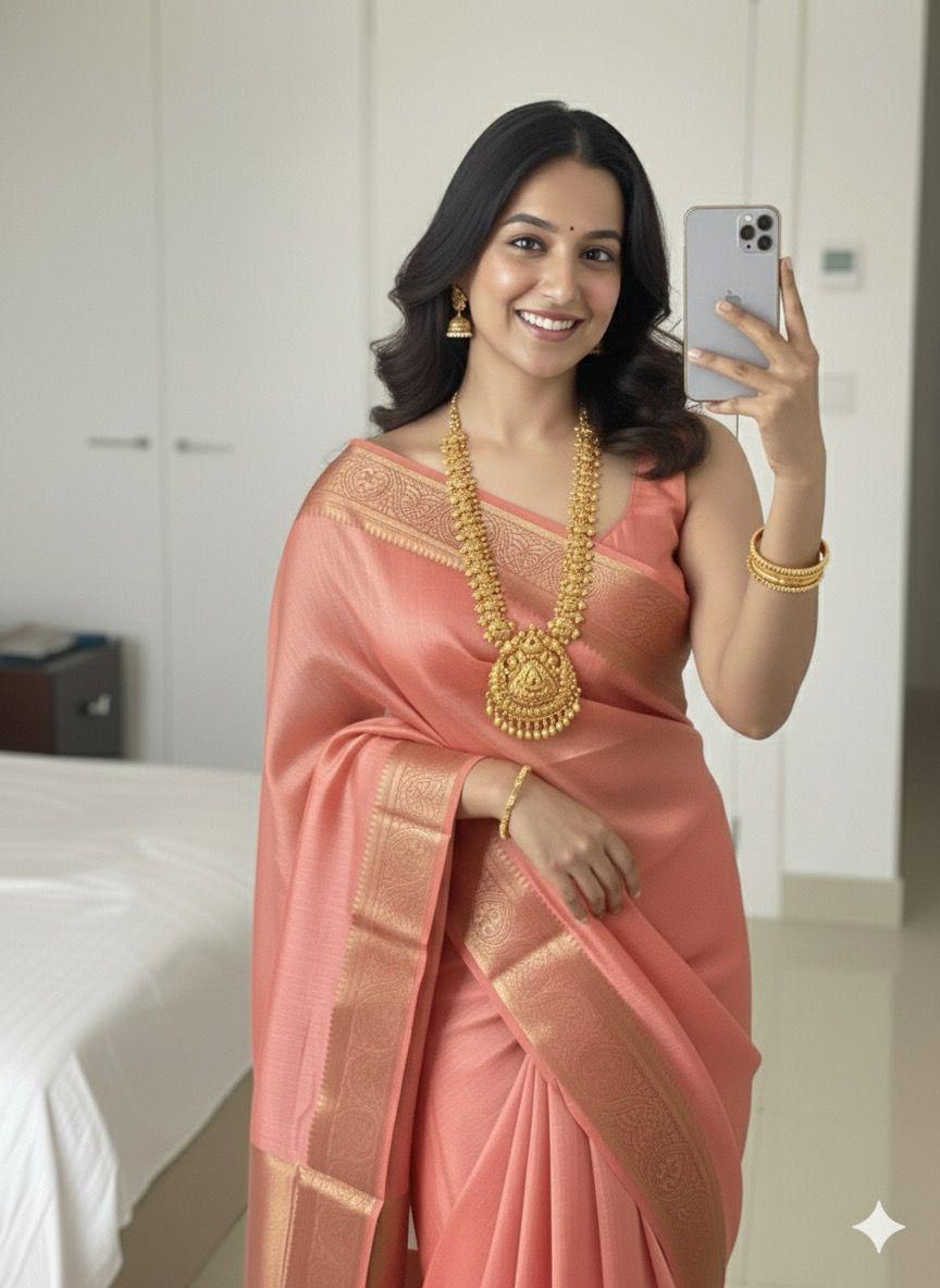 SM Super Shine Soft Space Silk Saree with Rich Weaving Zari Belt, Pallu