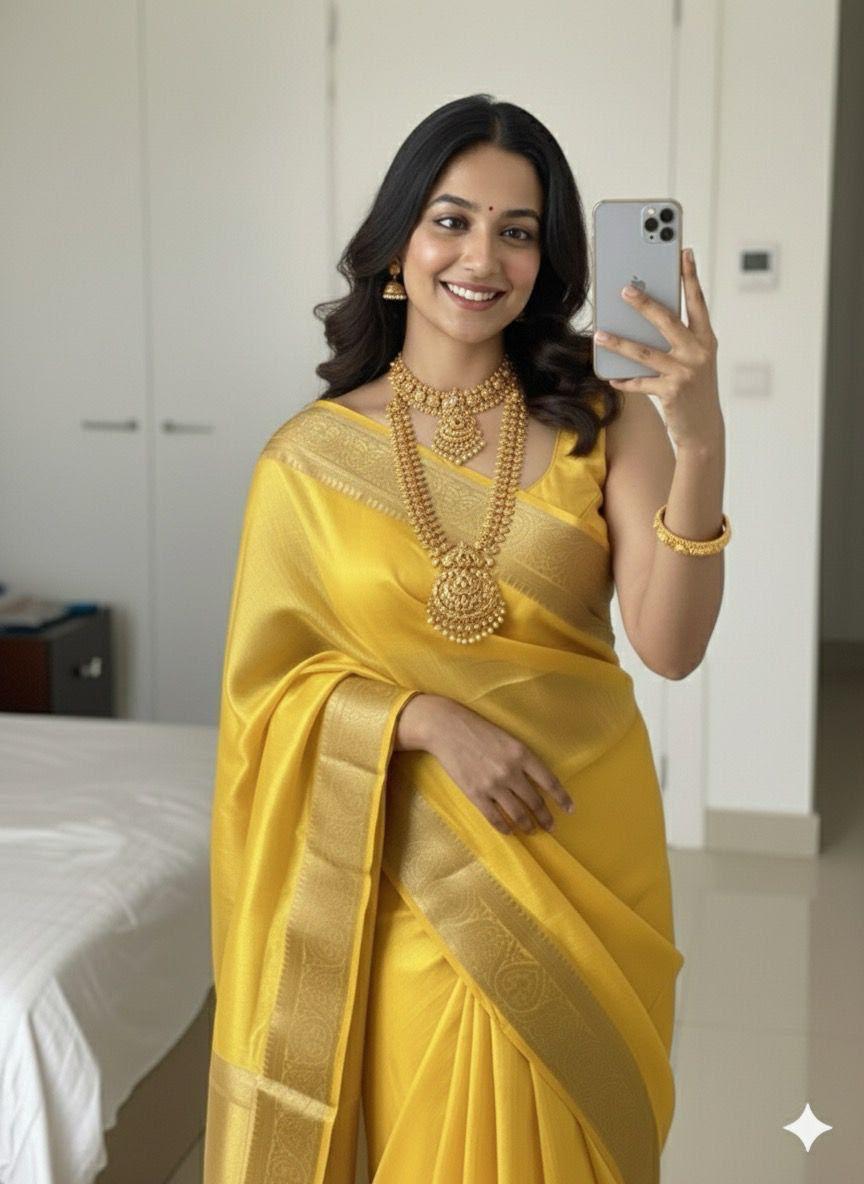 SM Super Shine Soft Space Silk Saree with Rich Weaving Zari Belt, Pallu