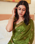 SM Pure Viscose Mysore Silk Crepe Saree with Jacquard Peacock Design